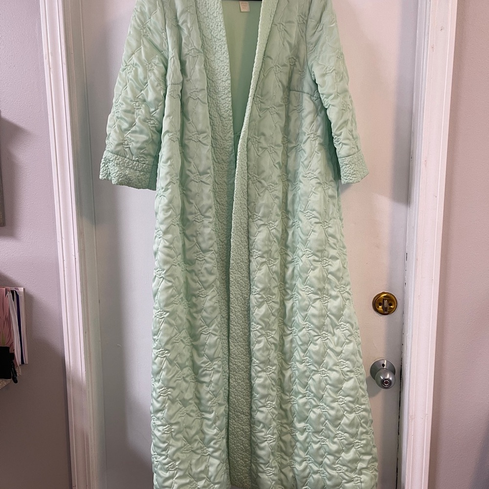 Sears at home vintage Light Green Quilted Robe 1960s house coat